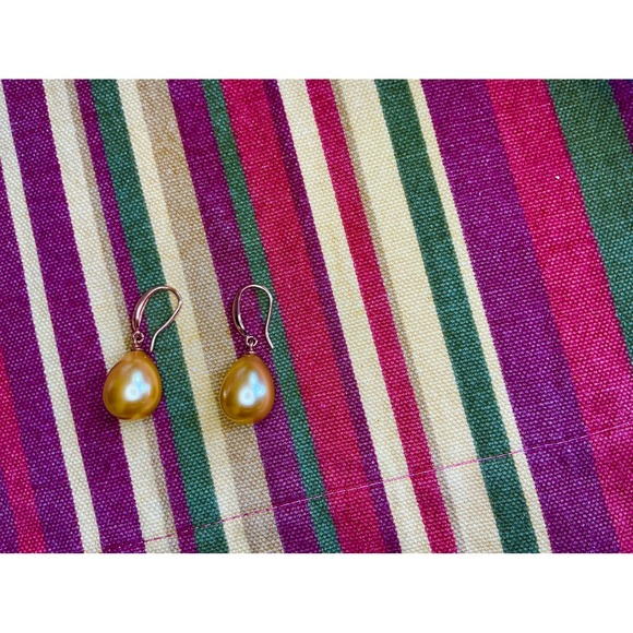 Golden Pearl Drop Earrings Dangle Hook Style Jewelry - Picture 3 of 6